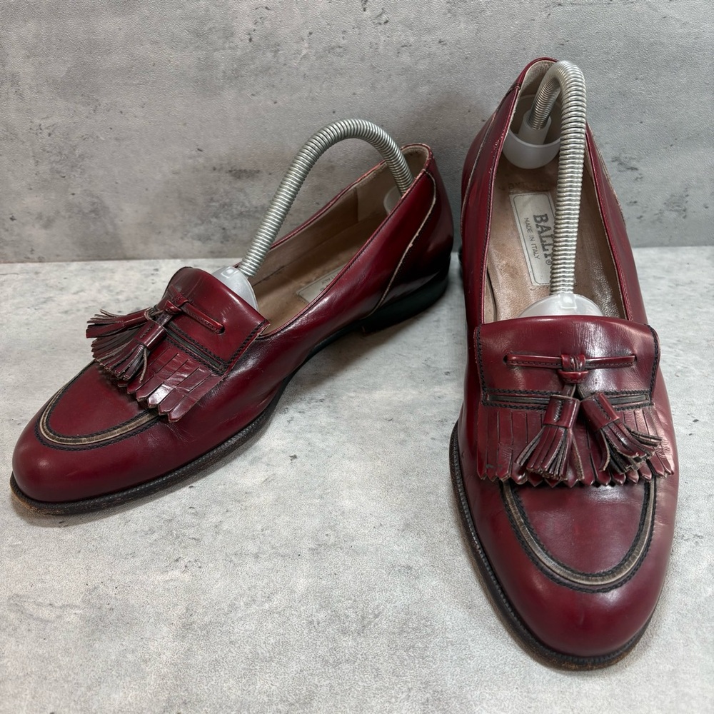 Bally Byron Loafers Brown Burgundy Leather Tassel Kiltie Made In‎ Italy Men's 8D